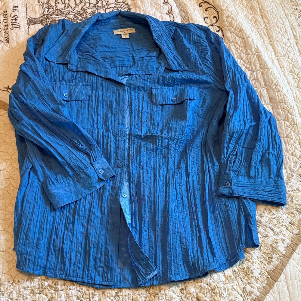 Coldwater Creek Bright Blue Textured Button-Front Shirt Jacket